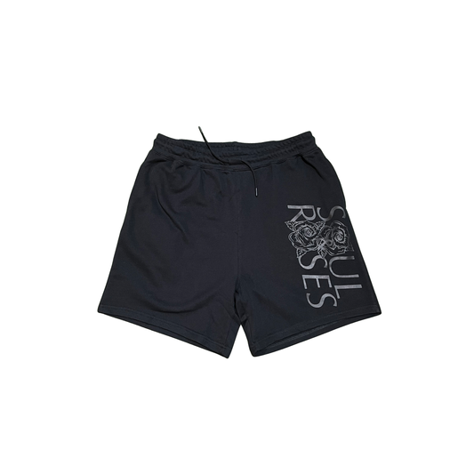 Blk Tonal Two Roses Terry Shorts