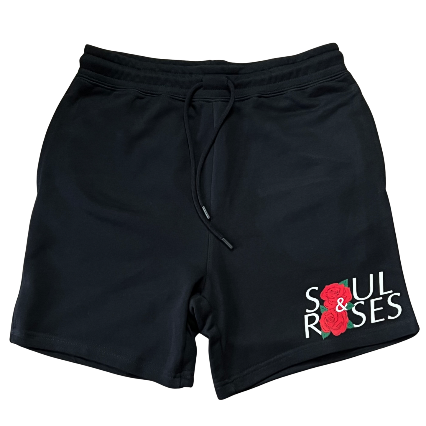 Black Two Roses Fleece Shorts